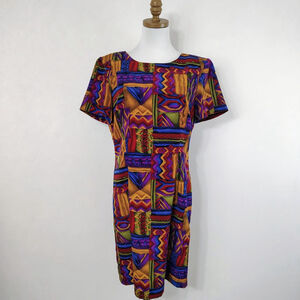 Vintage 90s John Roberts Women's Multicolored Geometric Mini Dress Size 12